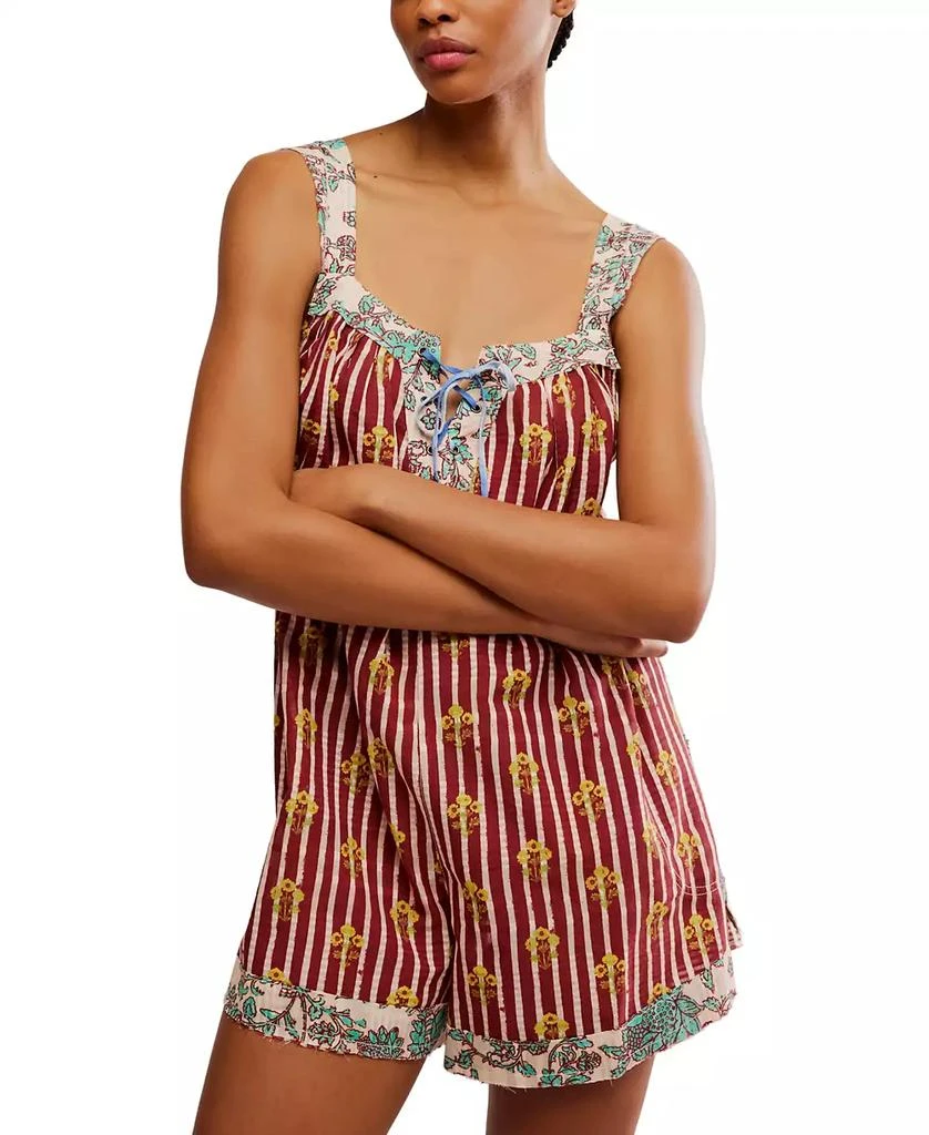 Free People Women's Port Au Prince Printed Cotton Sleeveless Romper 1