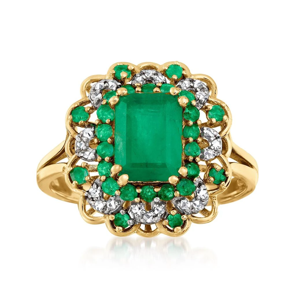 Ross-Simons Emerald and . Diamond Ring in 14kt Yellow Gold 1