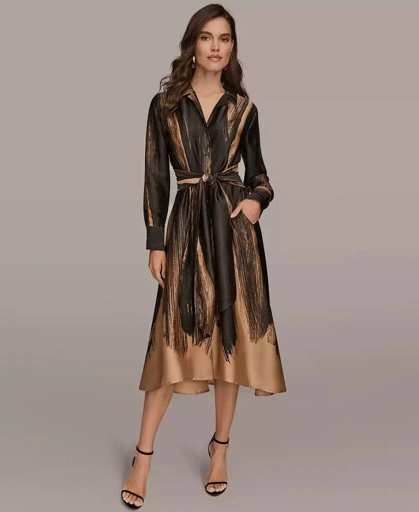 Donna Karan Women
s Printed Long Sleeve Twist Waist Dress 3