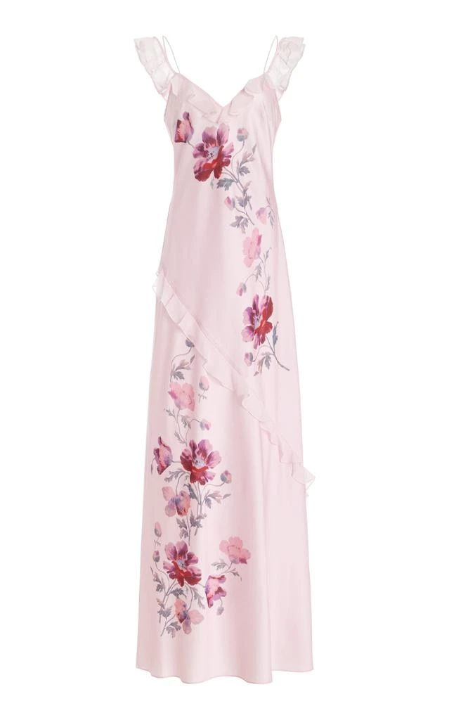 LOVESHACKFANCY LoveShackFancy - Parisa Off-The-Shoulder Floral Satin Maxi Dress - Light Pink - M - Moda Operandi 1