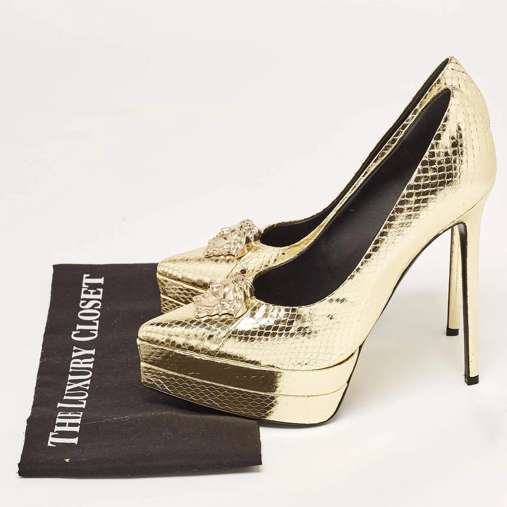 Versace Versace Gold Embossed Python Medusa Double Platform Pumps Size 39.5 9