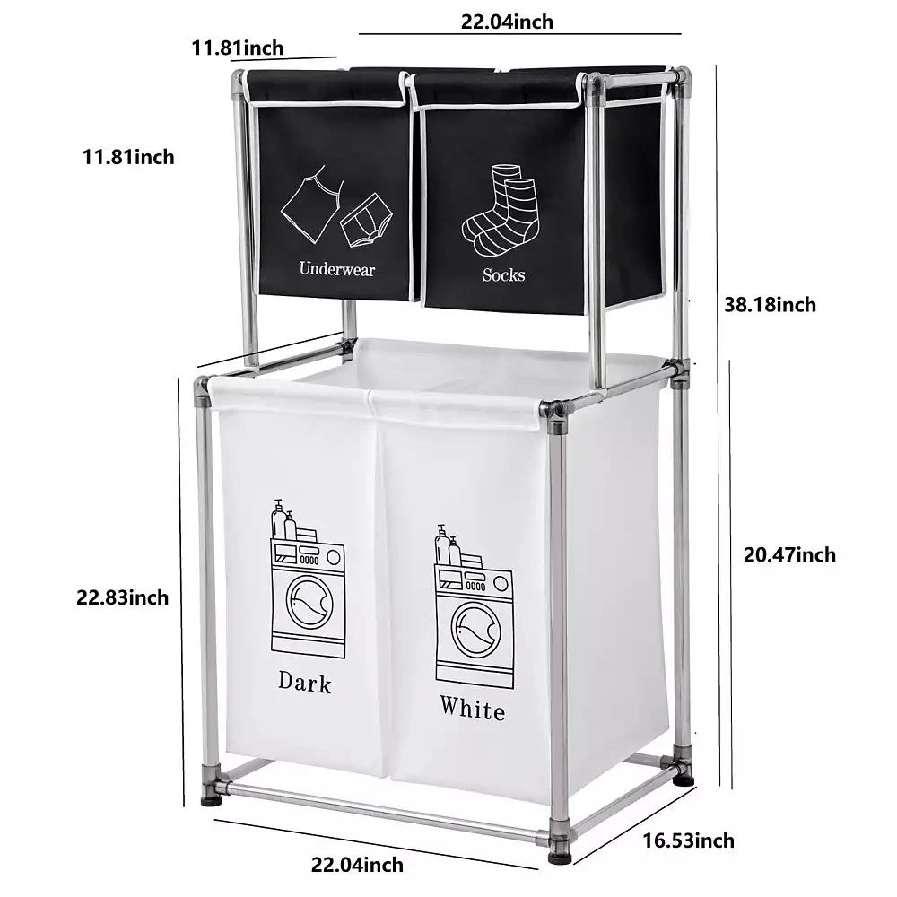 Streamdale Furniture 2-Tier Laundry Sorter with Removable Bags for Laundry Organization 2