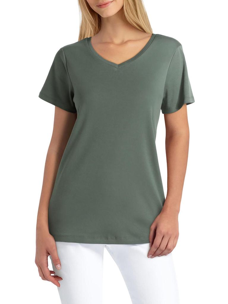 Isaac Mizrahi Womens V Neck Short Sleeve Pullover Top
