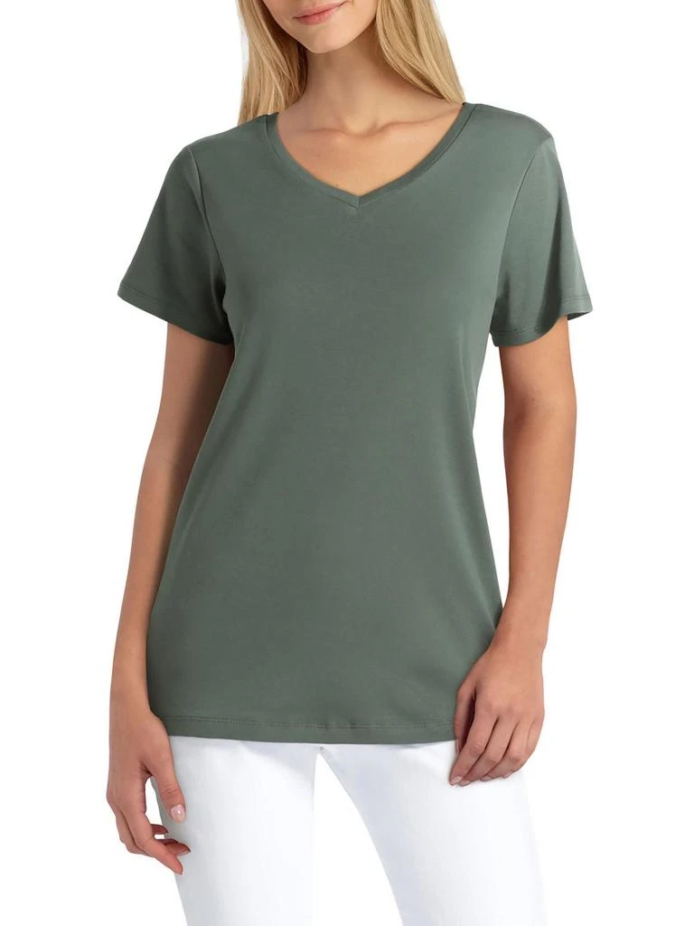 Isaac Mizrahi Womens V Neck Short Sleeve Pullover Top 1