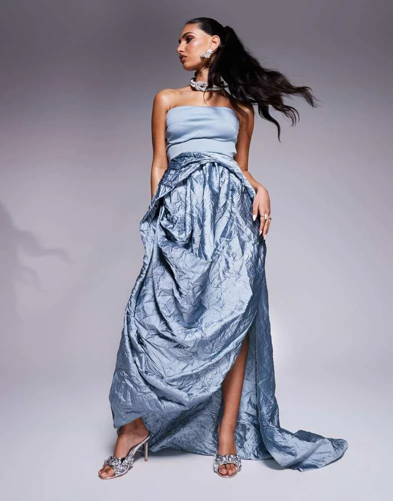 blue strapless dress asos Rent ASOS DESIGN Tall Bandeau Mesh Midi Dress In Pale Blue main image 0