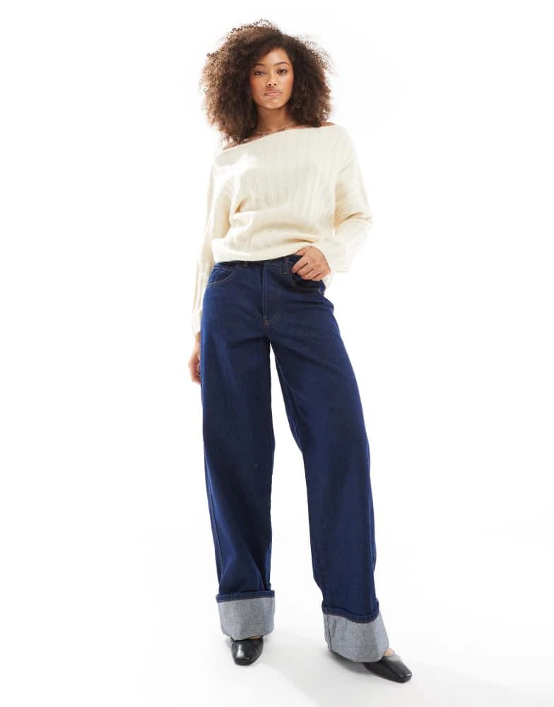 ASOS ASOS DESIGN knitted slouchy off the shoulder jumper in rib in cream 3