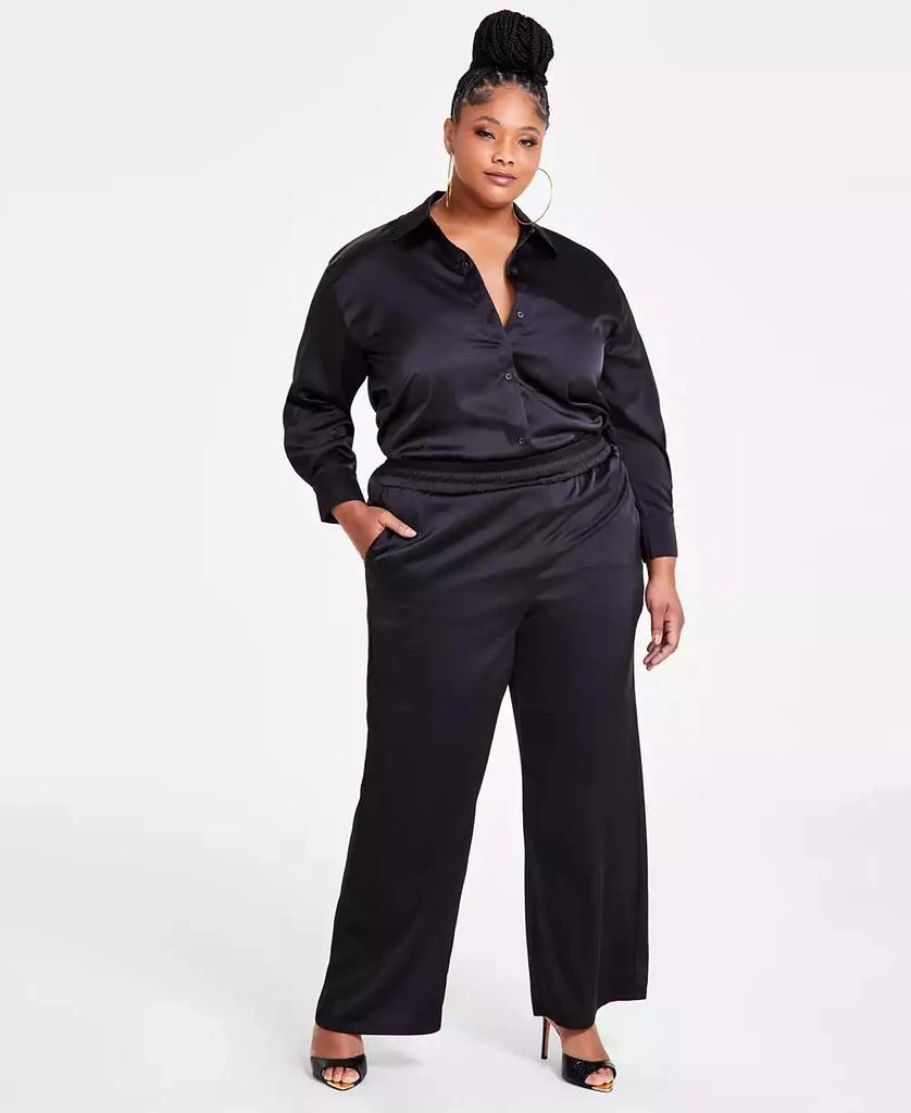 Nina Parker Trendy Plus Size Satin Wide-Leg Pants 1