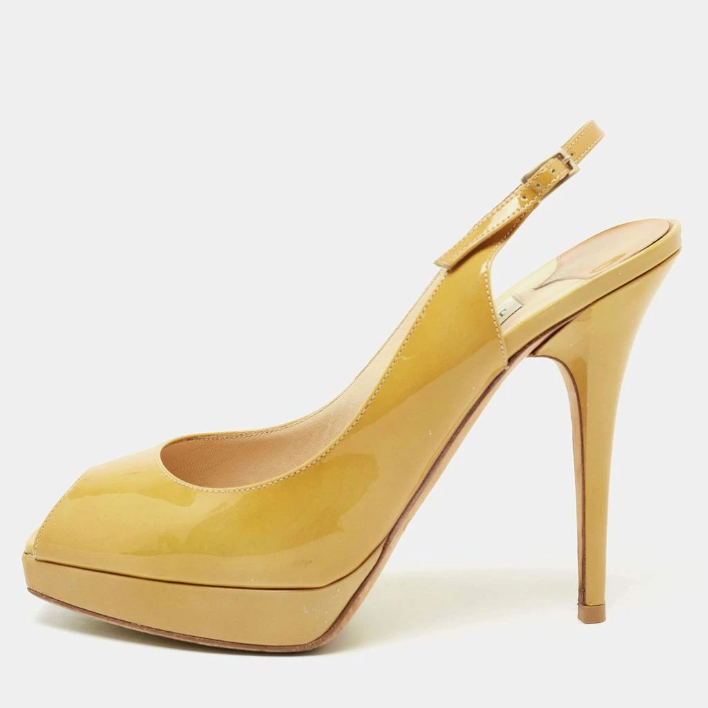 Jimmy Choo Jimmy Choo Yellow Patent Leather Nova Peep-Toe Platform Slingback Sandals Size 38 1