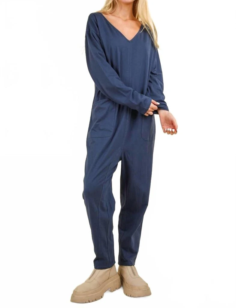 New In Solid Knit Baggy Jumpsuit In Blue 3