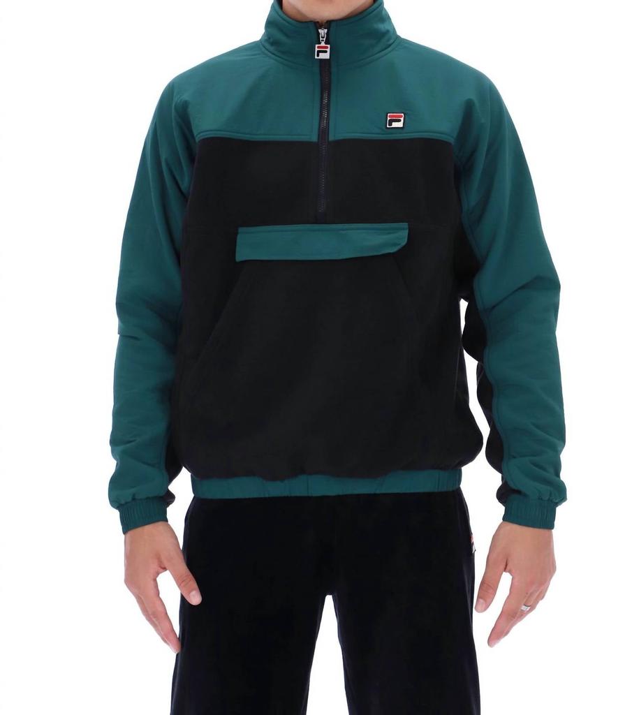 Fila Erick Half Zip Fleece Pullover Sweatshirt In Green/black