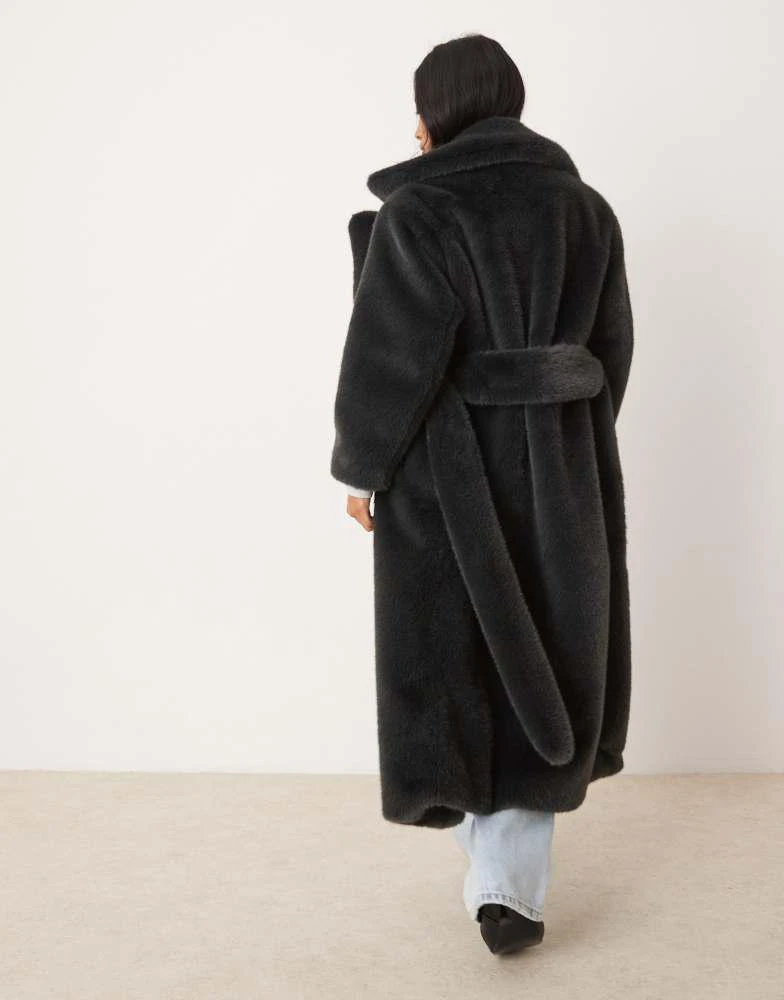 ASOS ASOS DESIGN Petite longline belted faux fur coat in forest green 4