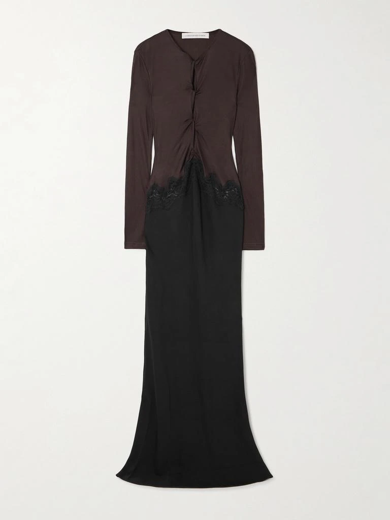 Christopher Esber Cutout Twist-front Lace-trimmed Ribbed-knit And Crepe Gown