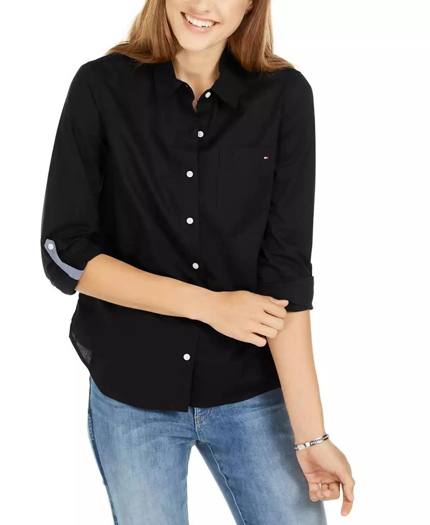 Tommy Hilfiger Women's Cotton Roll-Tab Button-Up Shirt 1