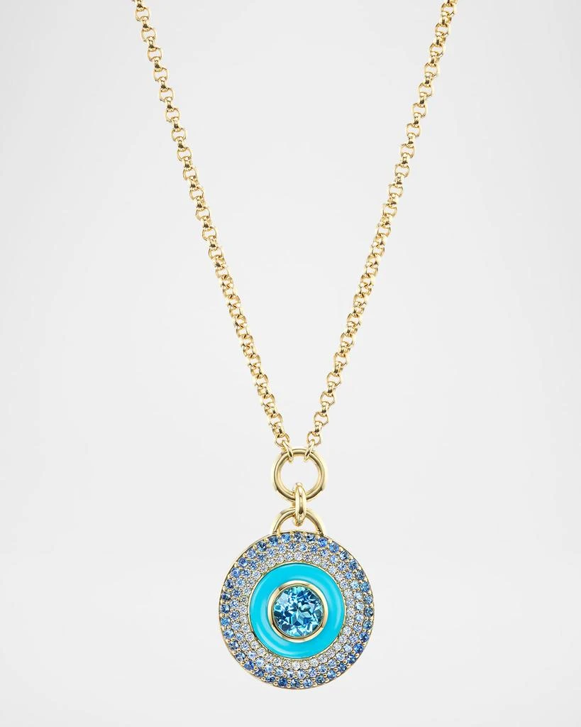 Emily P. Wheeler Water Medallion 18K White and Yellow Gold Necklace with Topaz, Sapphire and Turquoise