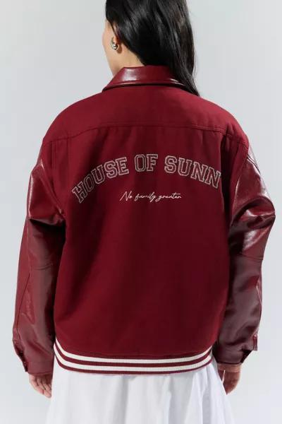 House Of Sunny House Of Sunny Free Falling Faux Leather Varsity Jacket