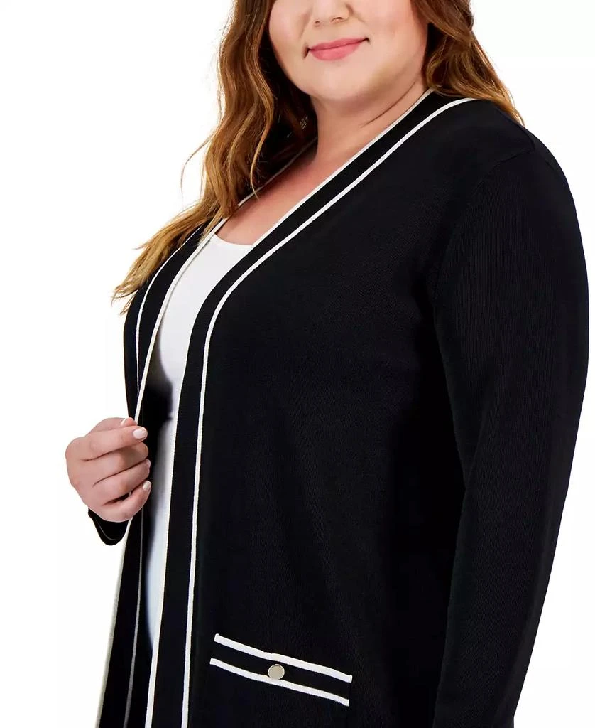Anne Klein Plus Size Malibu Contrast-Trim Open-Front Cardigan 3