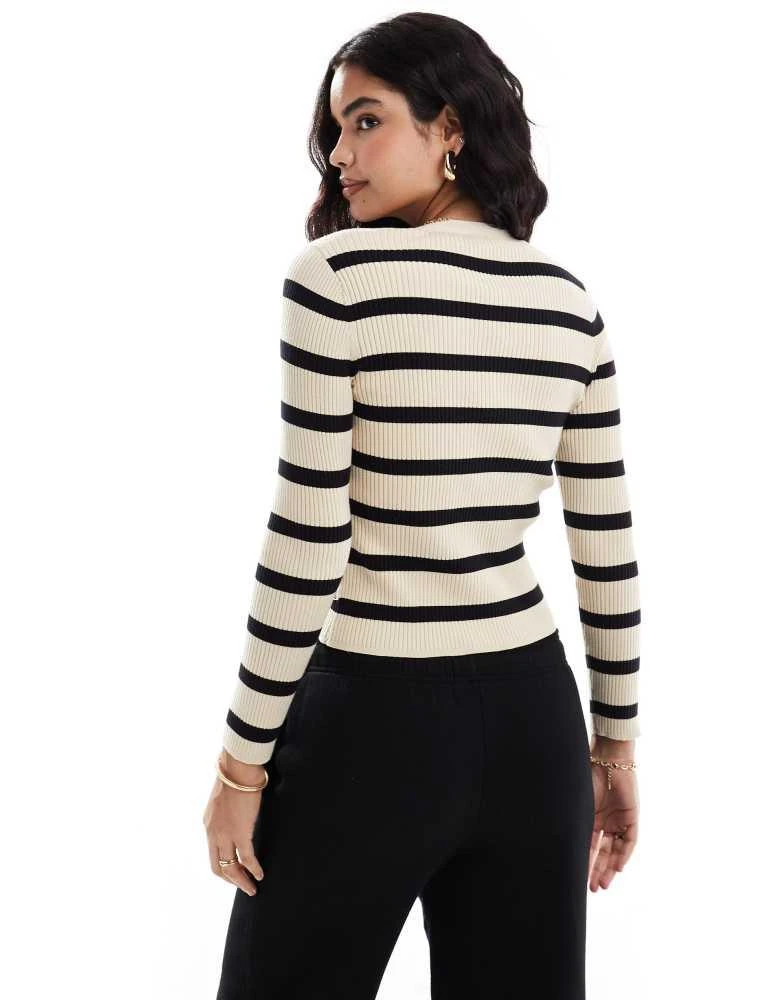 Levi's Levi's Tulip slim fit stripe knit cardigan in beige 2