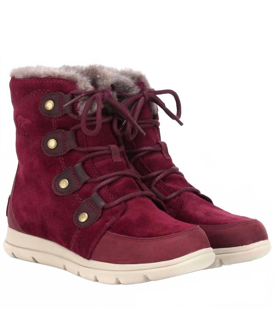 SOREL Women's Explorer Joan Faux Fur Suede Leather Winter Boots In Red