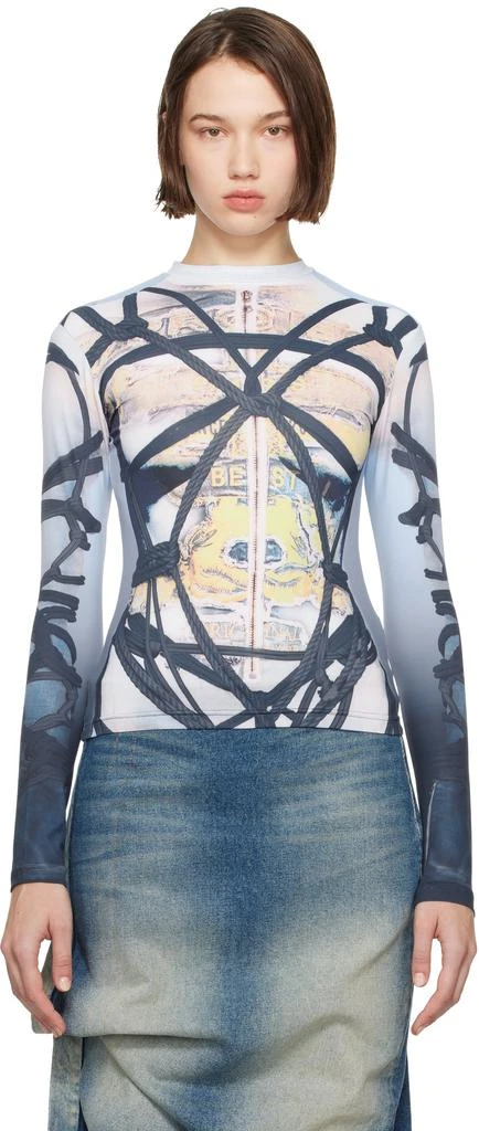 Y/Project Blue Bondage Print Long Sleeve Fitted T-shirt 1