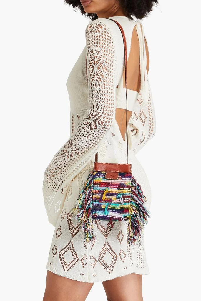 Chloé Leather-trimmed fringed tweed phone pouch 2
