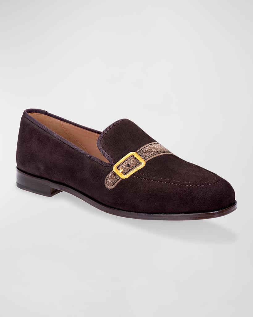 Stubbs and Wootton Men's Strapped Embroidered Strap Venetian Slippers