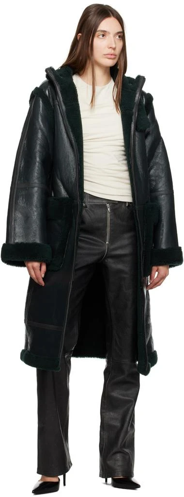 Helmut Lang Khaki Zip Shearling Coat 5