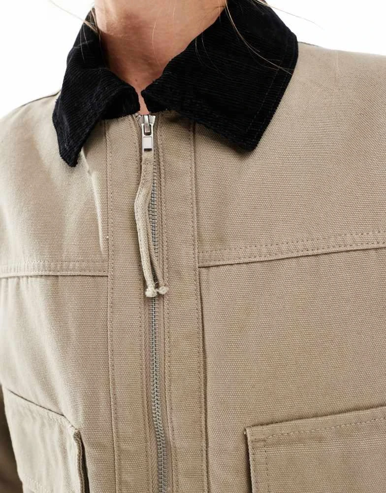 ASOS ASOS DESIGN cropped pocket canvas jacket in stone 3