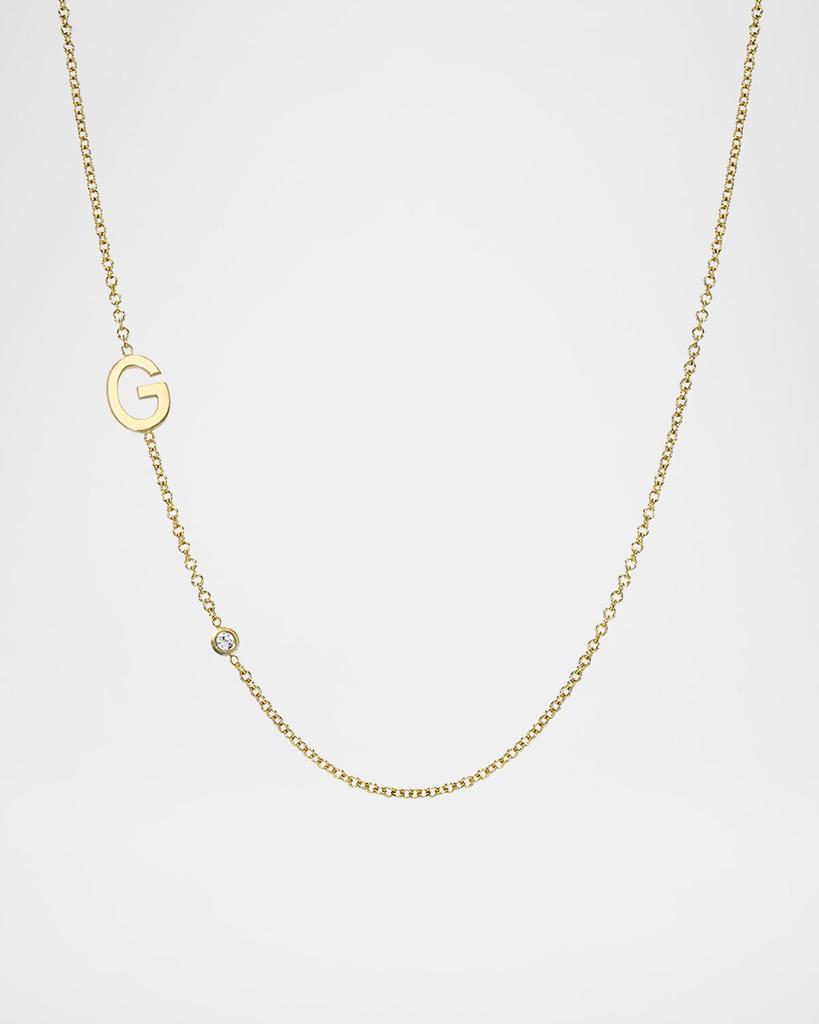 Zoe Lev 14k Gold Asymmetrical Initial and Bezel Diamond Necklace