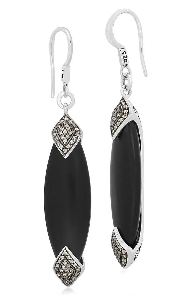 Lois Hill Rhodium Plated Sterling Silver Black Onyx & Brown Diamond Marquise Drop Earrings - 0.50ct. 1