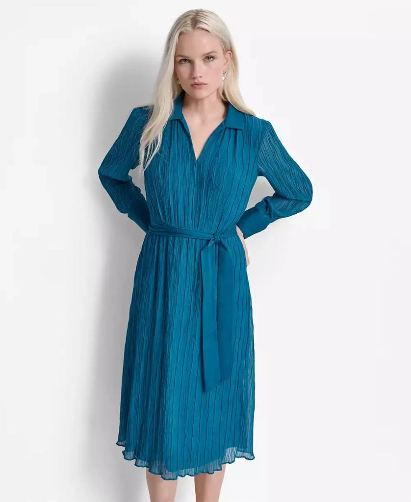 DKNY Women's Crinkle Polo-Collar Tie-Waist Dress 4