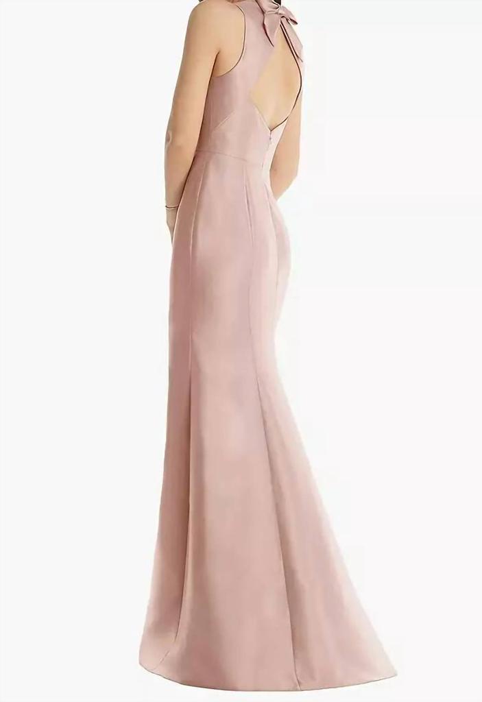 Alfred Sung Alfred Sung - Jewel Neck Bowed Open-Back Trumpet Dress with Front Slit
