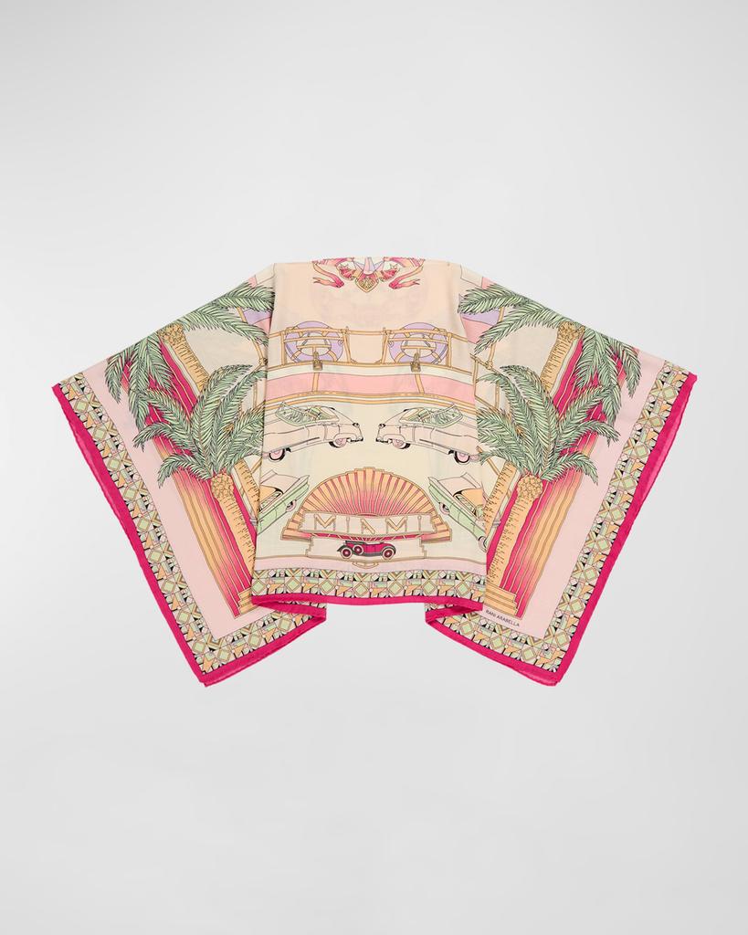 Rani Arabella Miami Pink Print Cashmere-Blend Poncho