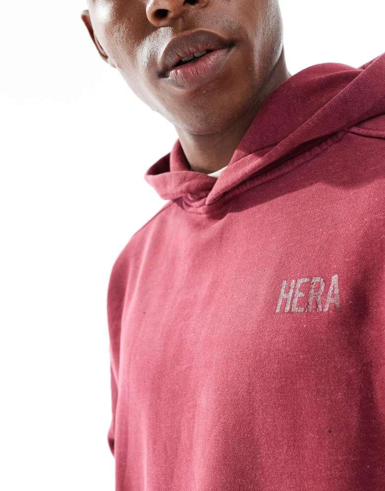 HERA Hera Mens washed graphic hoodie in oxblood 3