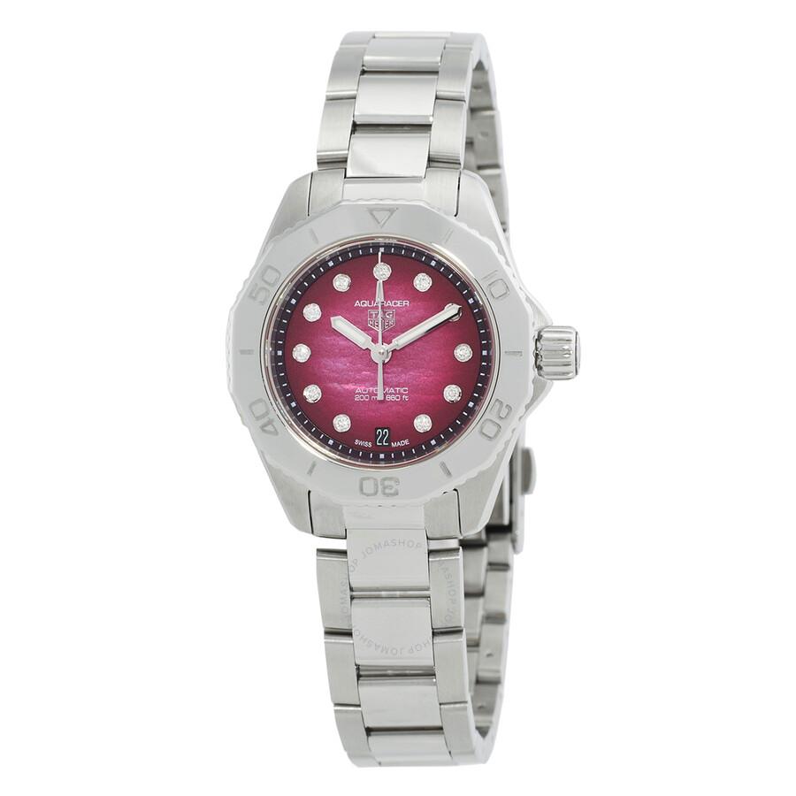 TAG Heuer Aquaracer Professional 200 Automatic Diamond Red Dial Ladies Watch WBP2414.BA0622