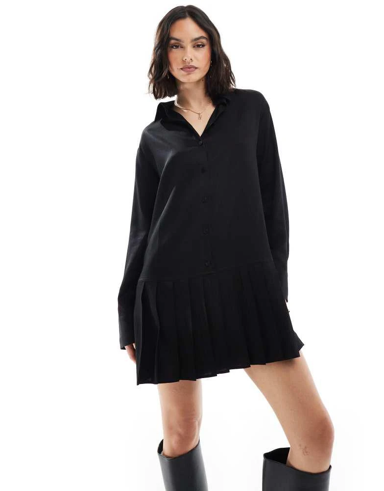 Miss Selfridge Miss Selfridge long sleeve drop waist pleated shirt dress 3