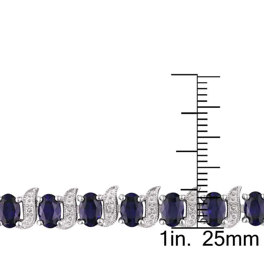 Amour 13 1/5 CT TGW Created Blue Sapphire and Diamond S-link Bracelet In Sterling Silver 3