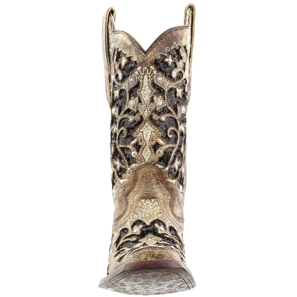 Corral Boots Sequined Tooled-Inlay Square Toe Cowboy Boots 5