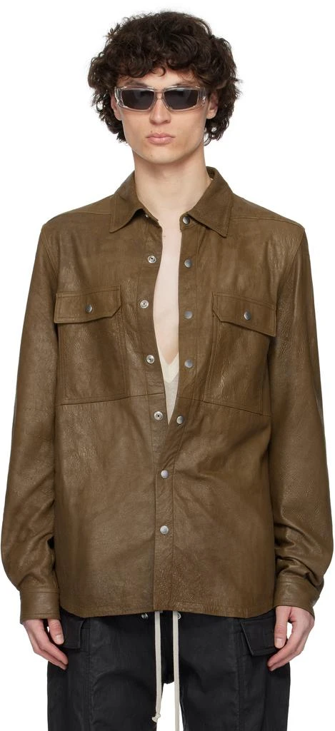 Rick Owens Khaki Porterville Outershirt Leather Jacket 1