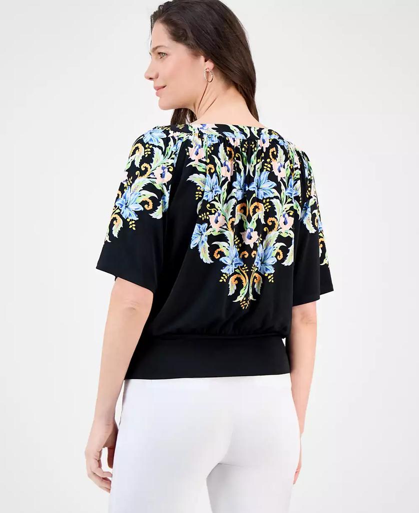 JM Collection Women's Printed Split-Neck Banded Bottom Top, Exclusively at Macy's