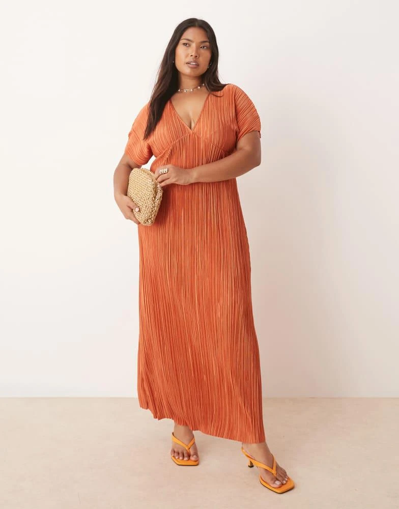 Asos Design Asos Plus Maternity ASOS ASOS DESIGN Curve Plisse V Neck Midi Dress In Rust Dresses Asos Design Asos Plus Maternity ASOS ASOS DESIGN Curve Plisse V Neck Midi Dress In Rust Dresses