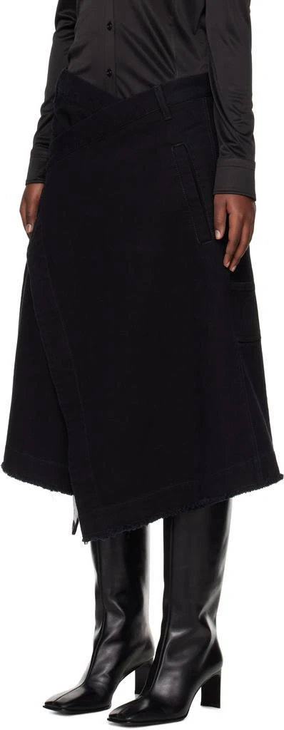 LU'U DAN Black Apron Denim Midi Skirt 4