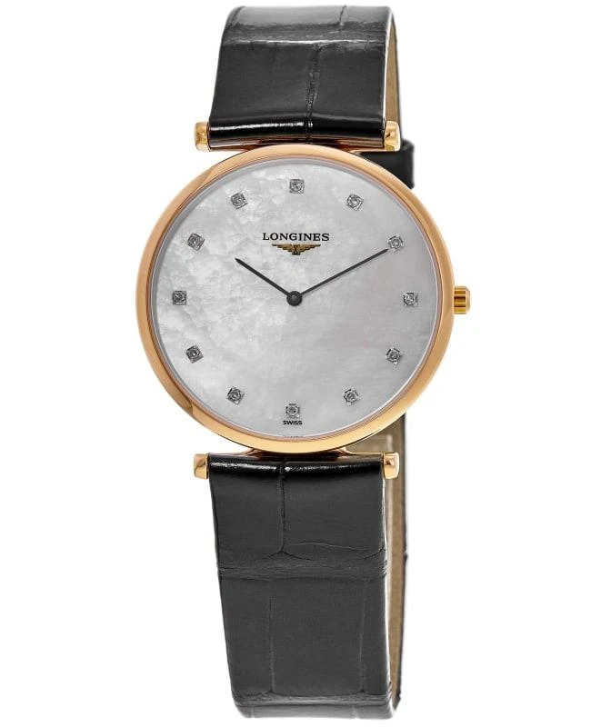 Longines Longines La Grande Classique Quartz Mother of Pearl Diamond Dial Black Leather Strap Women's Watch L4.709.1.88.2 1