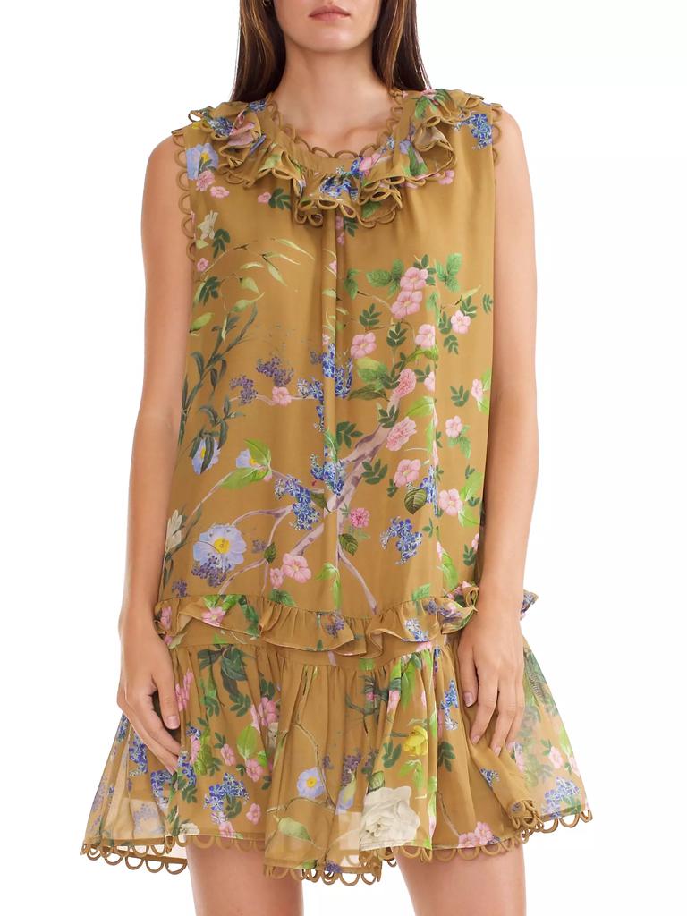 Cynthia Rowley Floral Silk Ruffled Shift Minidress