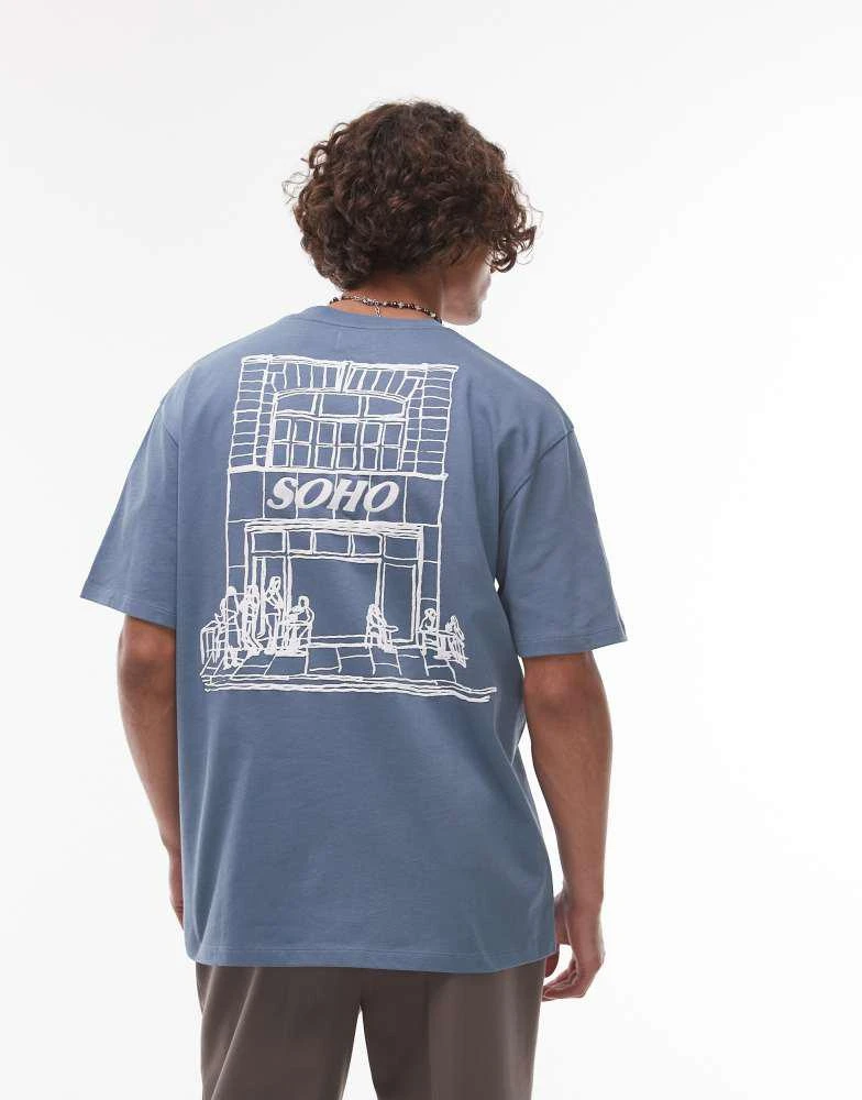 Topman Topman oversized fit t-shirt with front and back Soho print in blue 2