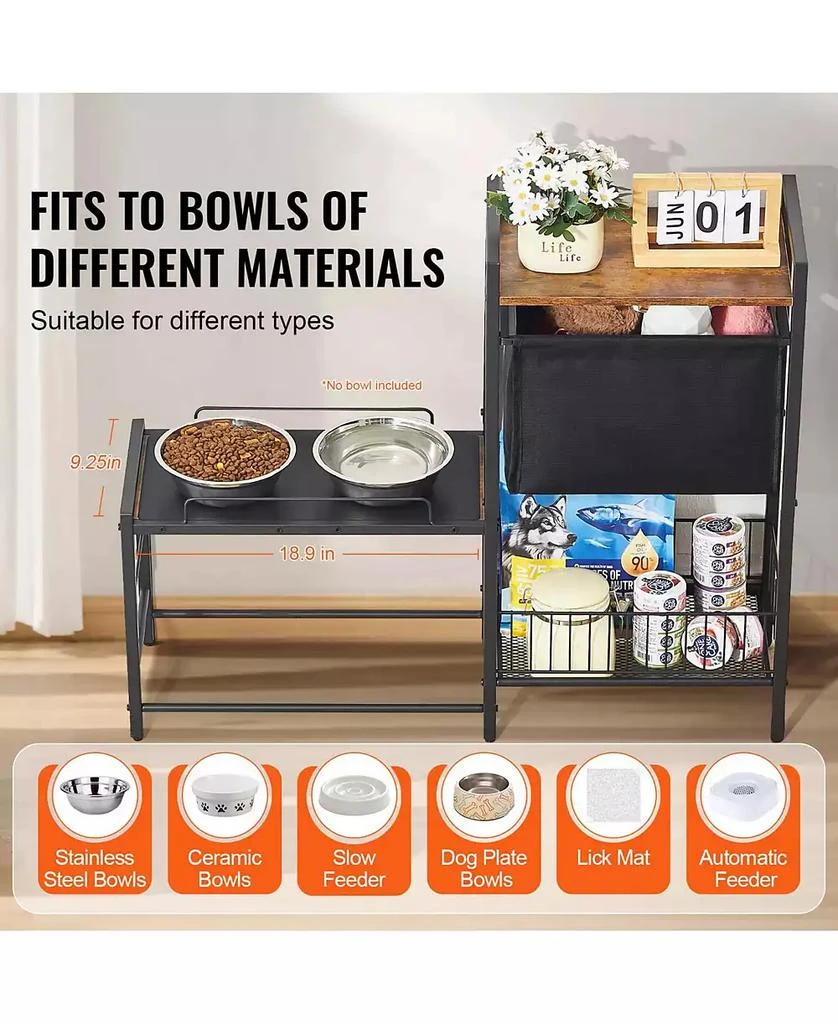 AOSTIRMOTOR Elevated Dog Feeding Station: All-in-One Organizer with Raised Bowls 
Storage for Food and Toys 7