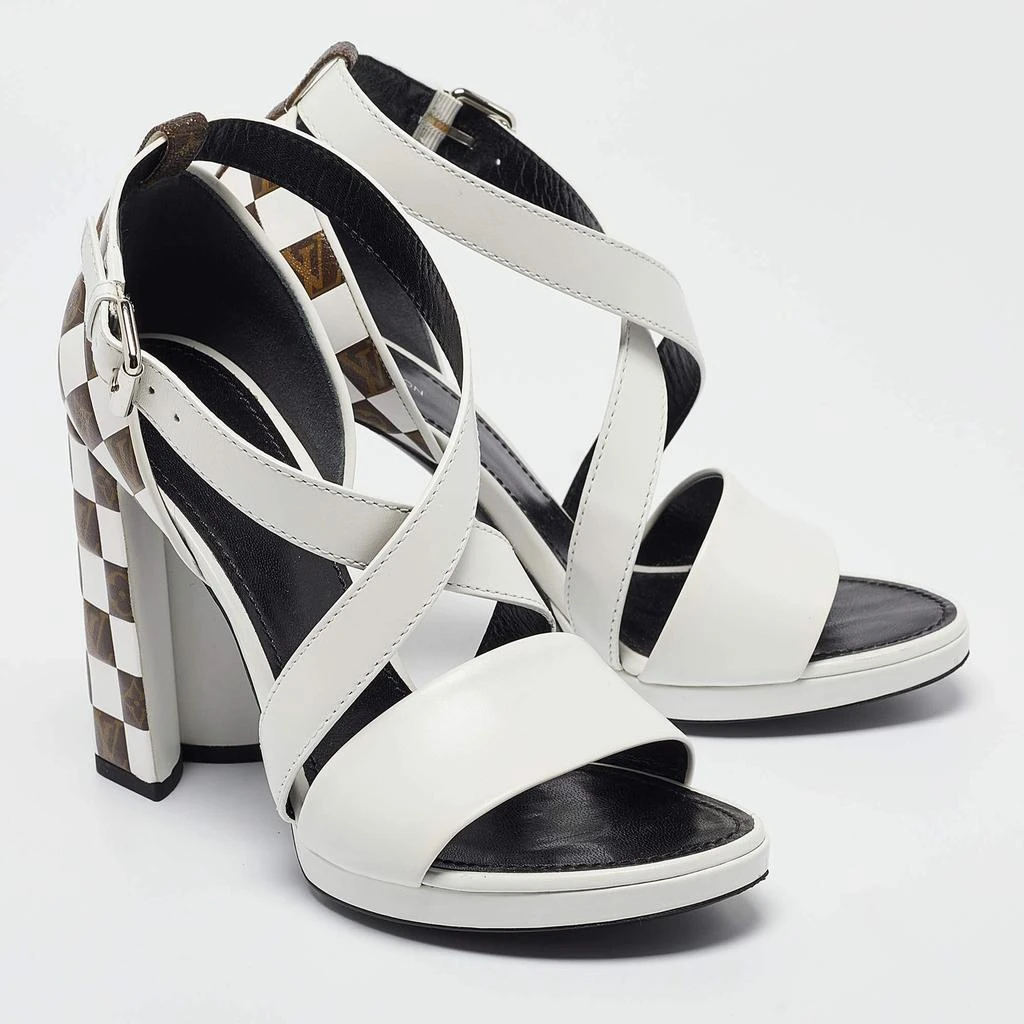 Louis Vuitton Louis Vuitton White/Brown Monogram Canvas and Leather Ankle Strap Sandals Size 39 4
