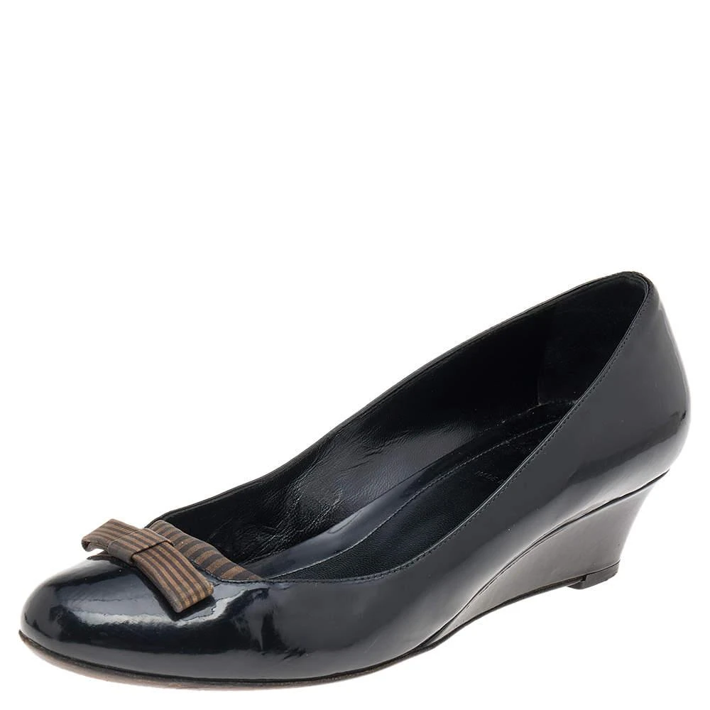 Fendi Fendi Black Patent Leather Bow Pumps Size 38 1