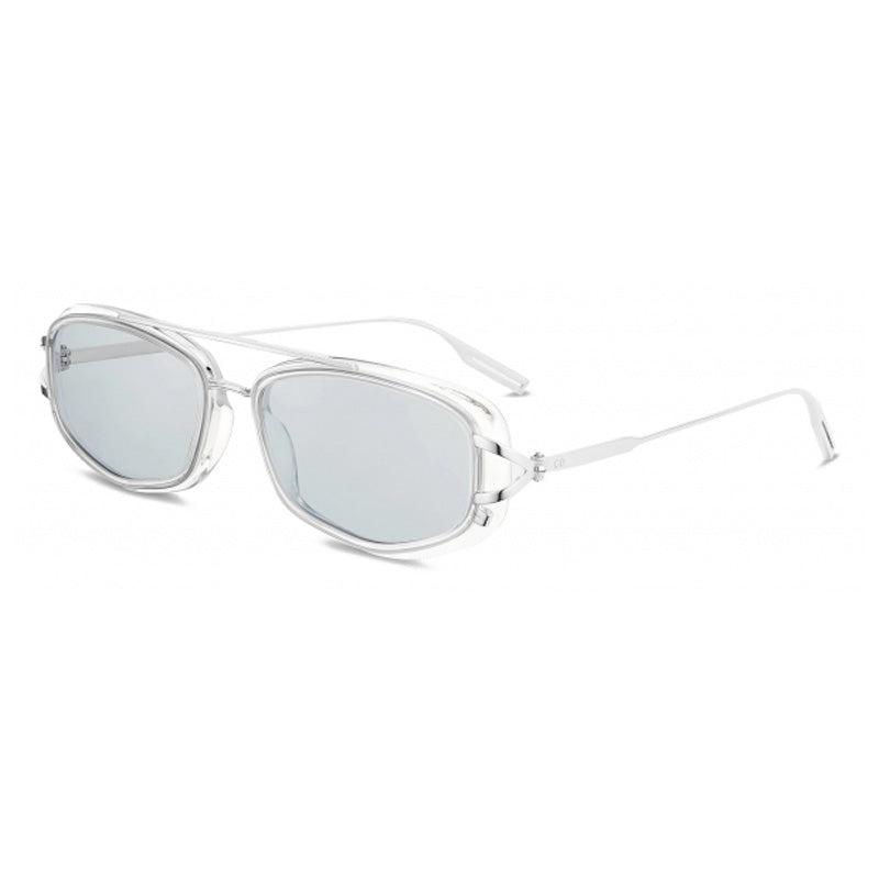 Dior Dior Rectangle Full Rim, with a Silver/Transparent frame and Light Blue lens.