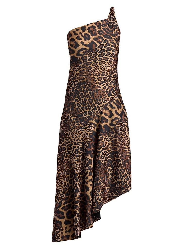 navy blue dress for baby girl HALSTON Mavis Leopard Print Asymmetric Satin Midi-Dress - Dresses & Skirts  - Free Shipping