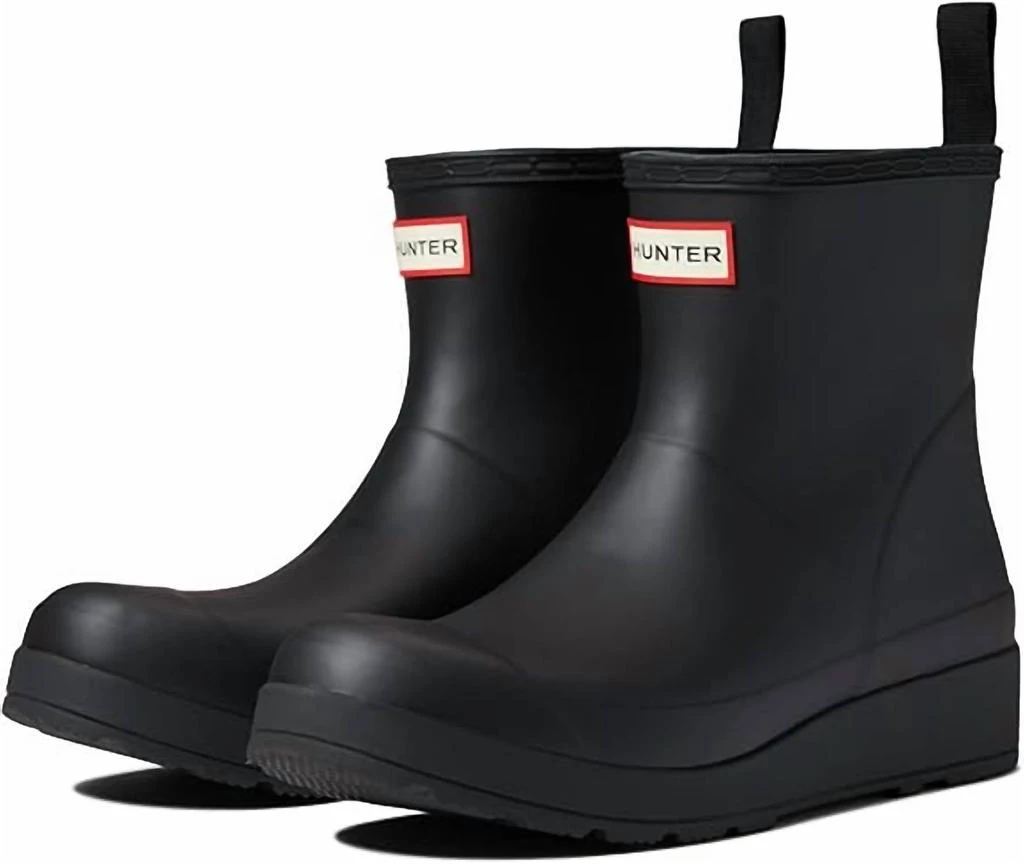 Hunter Women's Play Short Backstrap Rain Boot In Black/white 1